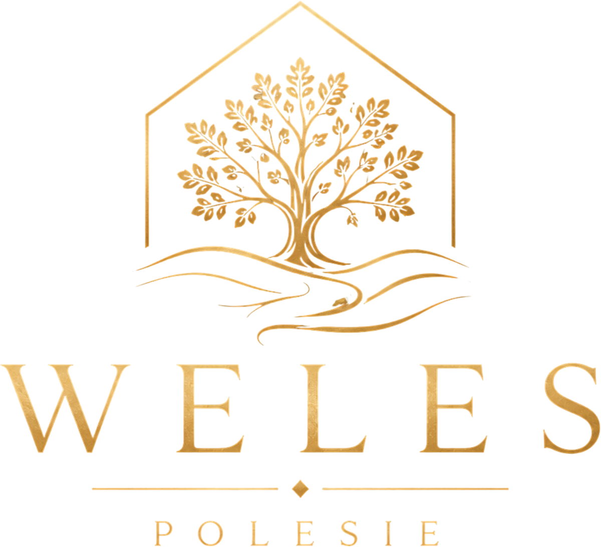 Weles - logo obiektu, złota pszczoła w heksagonie